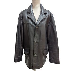 London Fog VTG Y2K Men's S Black Genuine Pebbled Leather Collar Button Jacket